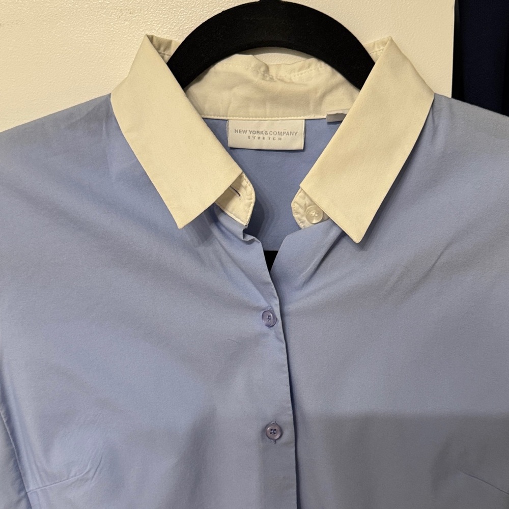 New York & Company Light Blue Dress Shirt with White Collar